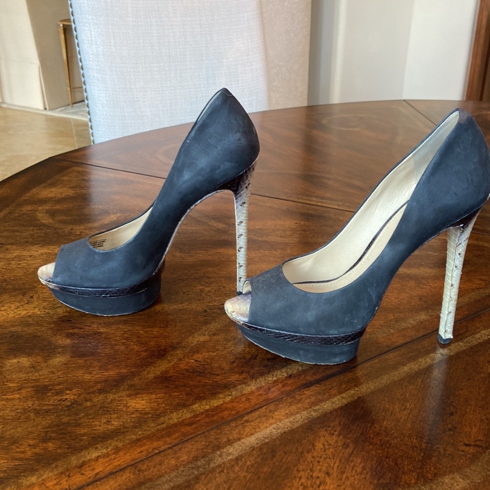 Brian Atwood “Florencio” Suede & Snakeskin Platform Heels - Picture 5 of 9